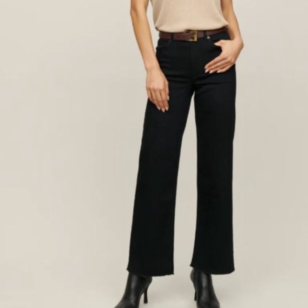 Reformation Emma High Rise Wide Leg Fray Hem Black Jeans Women's Size 29